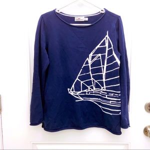Vineyard Vines navy sweater with sailboat print, women’s size small